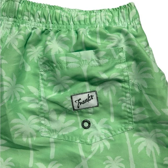 FRANKS mens XL palm tree Sage green print swim shorts trunks w mesh support - Picture 13 of 15